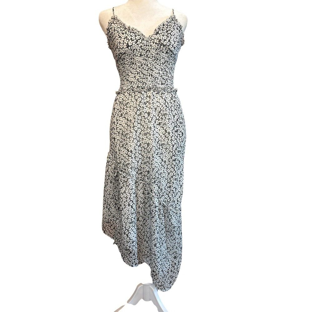 Leith Dress Women XS Black White Daisy Floral Asymmetrical Hem Cocktail Party